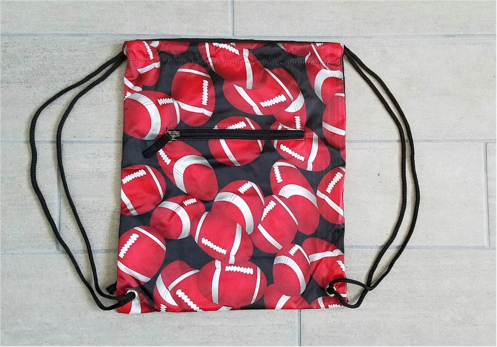 Football Print Gym Bag Drawstring Pack Embroidery Blanks - BLACK TRIM - CLOSEOUT