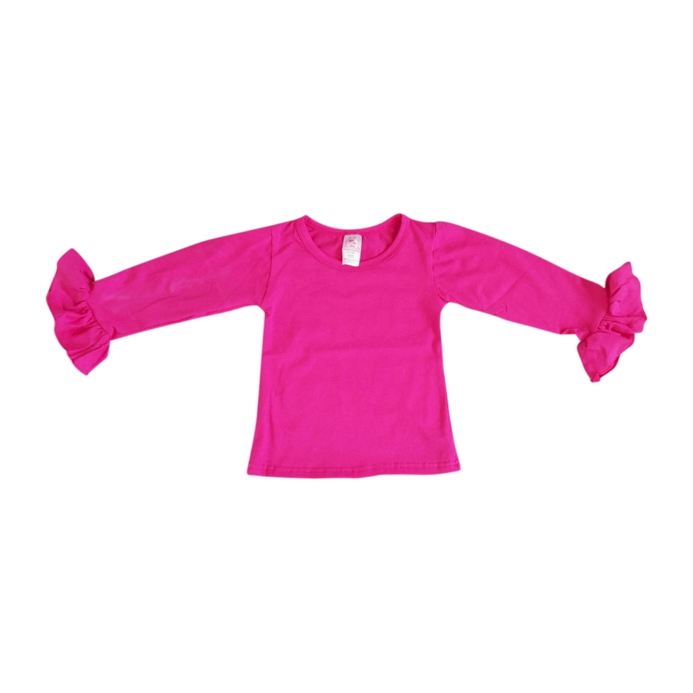 Long Sleeve Ruffle Shirt - HOT PINK - CLOSEOUT