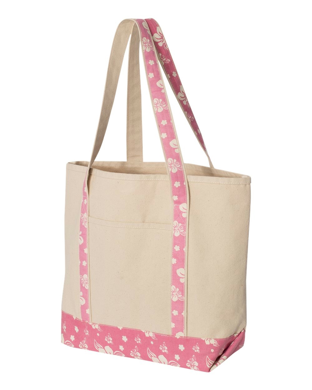 Beach Tote Bag Embroidery Blanks - NATURAL/FLAMINGO PRINT