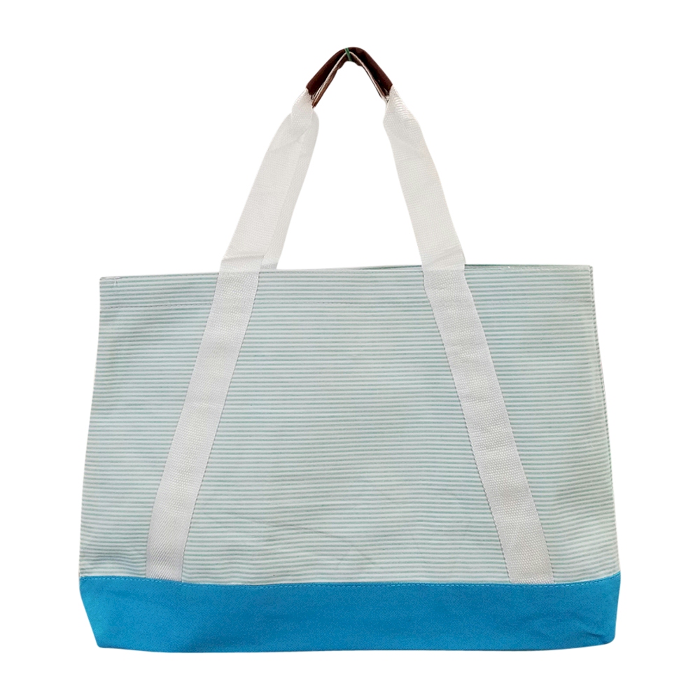 Oversized Seersucker Nautical Tote Bag Embroidery Blanks - AQUA - CLOSEOUT