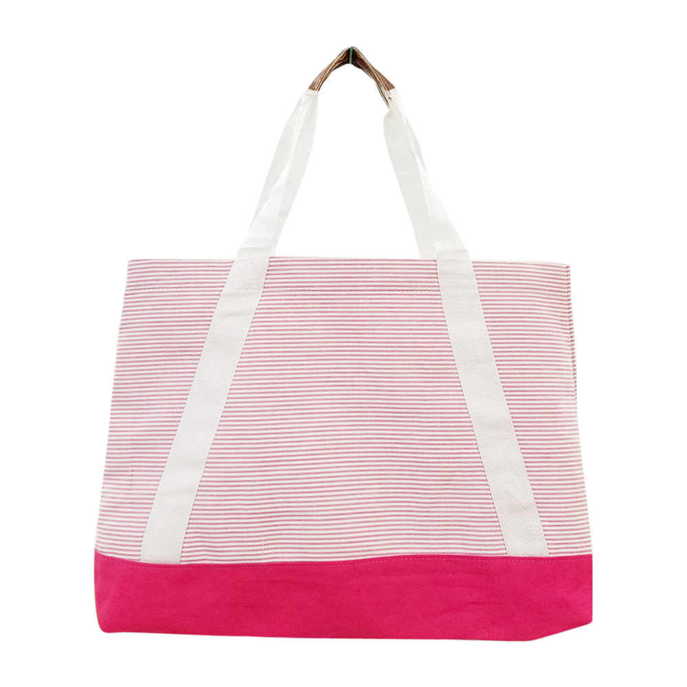 Oversized Seersucker Nautical Tote Bag Embroidery Blanks - PINK - CLOSEOUT