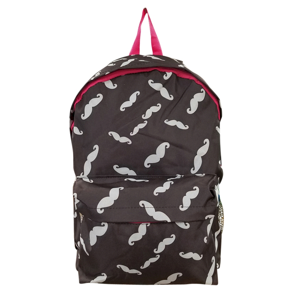 Moustache Print Backpack Embroidery Blanks - HOT PINK TRIM - CLOSEOUT