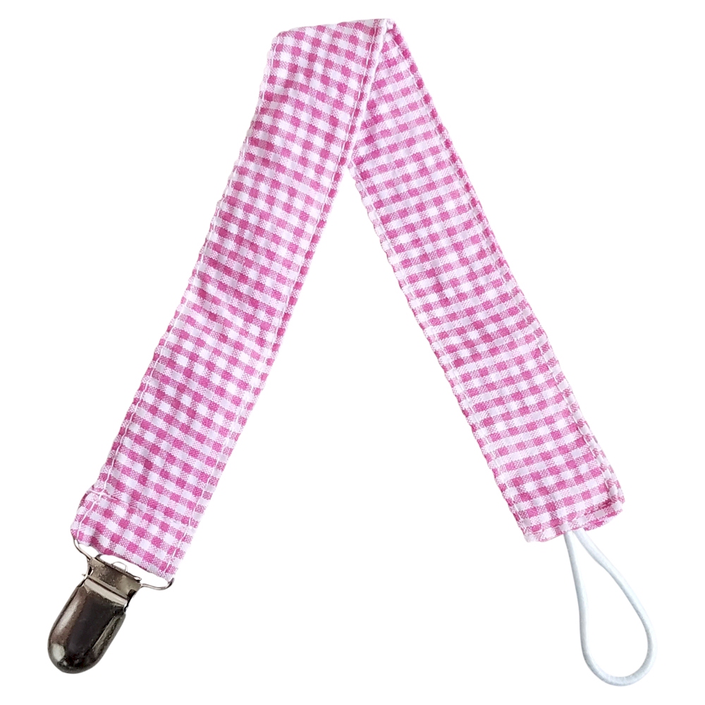 Gingham Plaid Pacifier Holder Clip - HOT PINK - CLOSEOUT