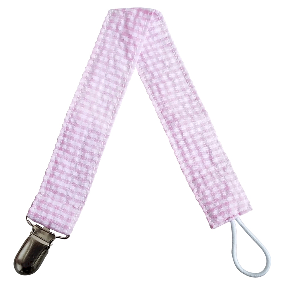 Gingham Plaid Pacifier Holder Clip - LIGHT PINK - CLOSEOUT