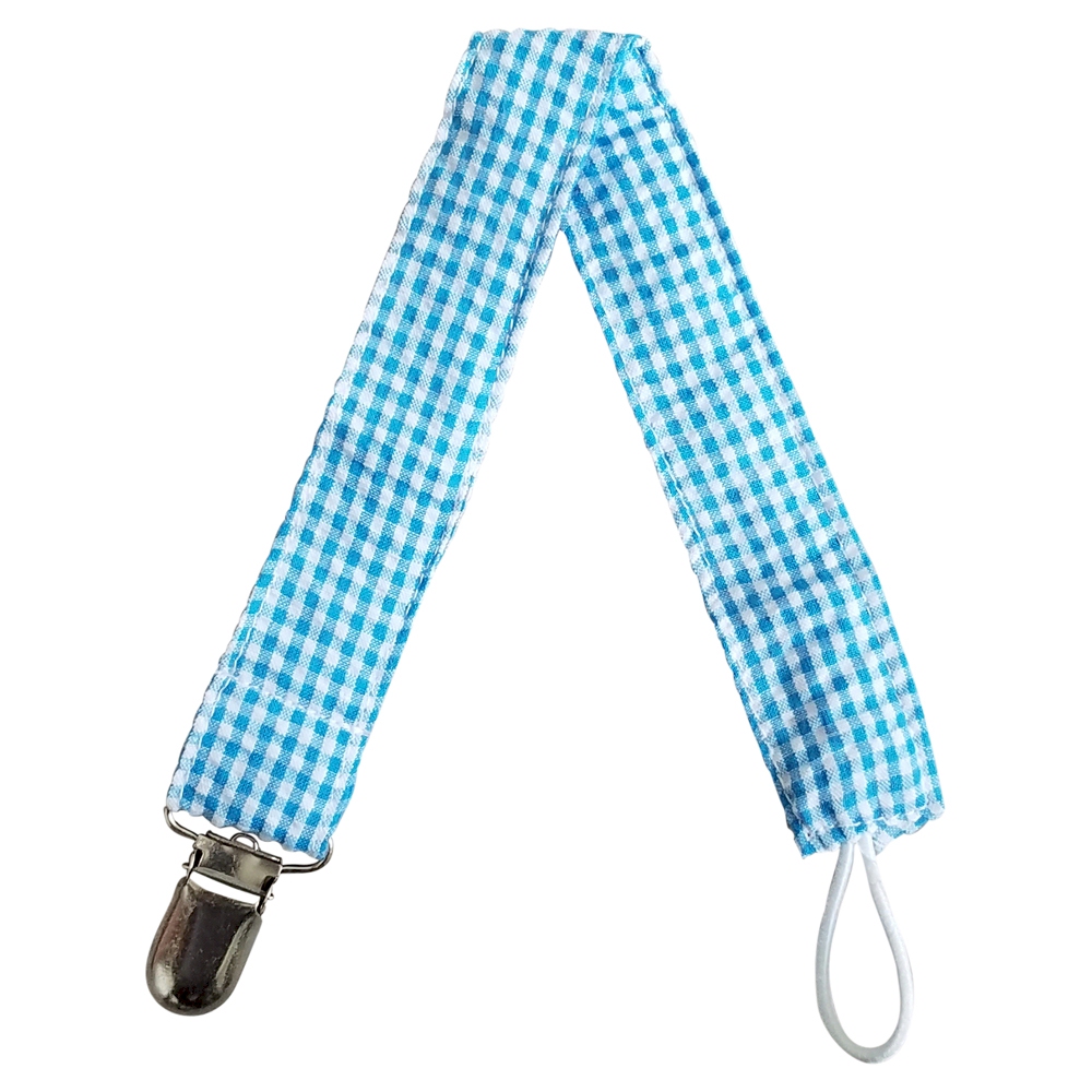 Gingham Plaid Pacifier Holder Clip - TURQUOISE - CLOSEOUT