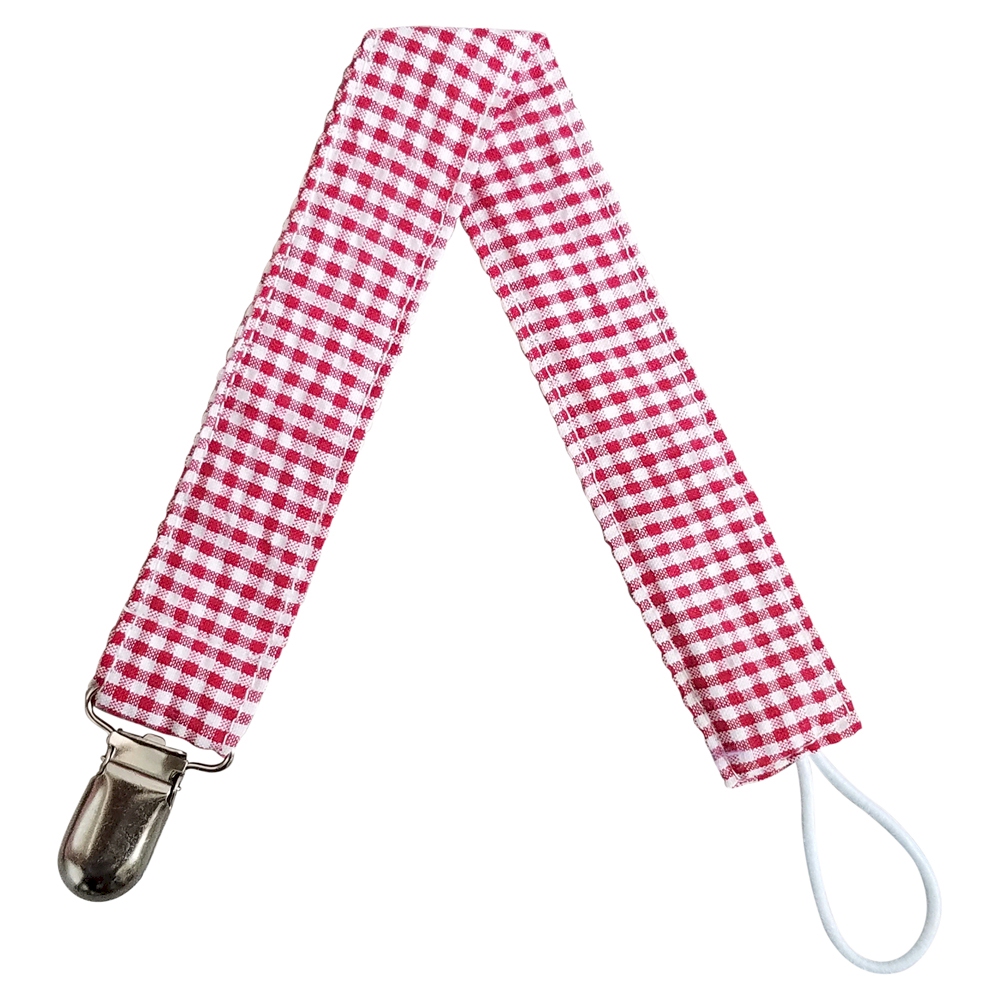 Gingham Plaid Pacifier Holder Clip - RED - CLOSEOUT