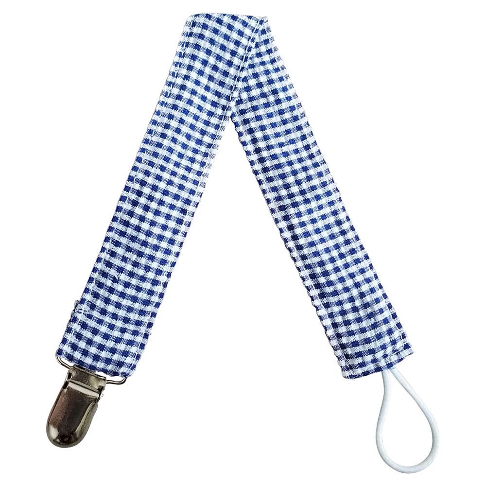 Gingham Plaid Pacifier Holder Clip - NAVY - CLOSEOUT