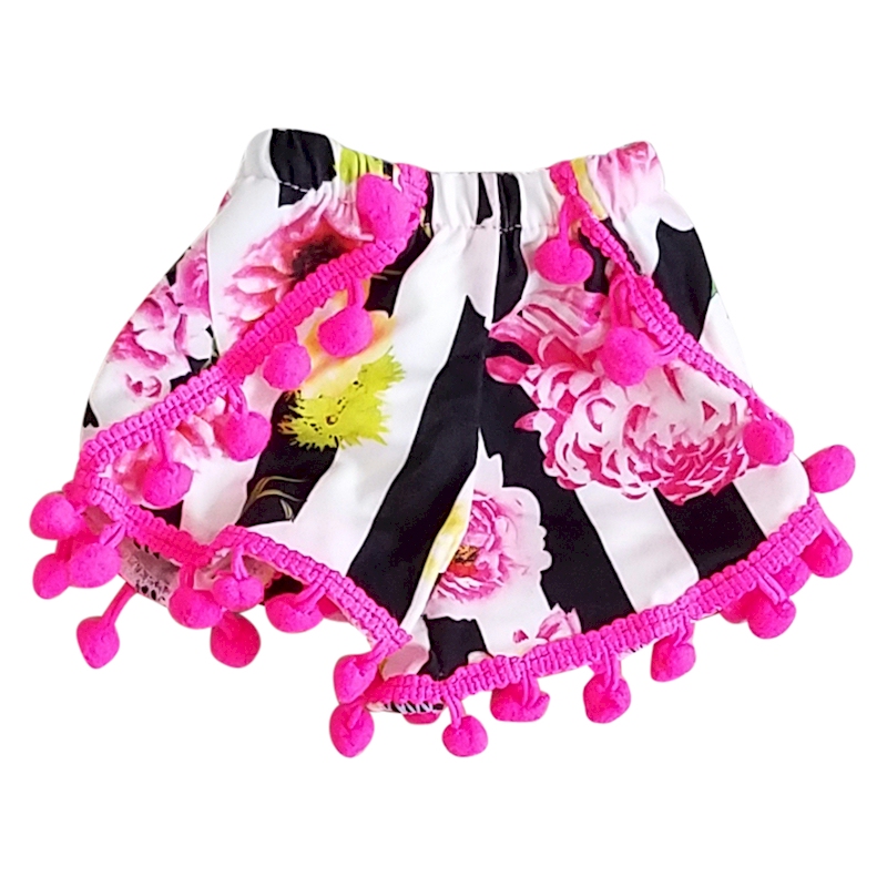Pom-Pom Shorts for 18" Dolls - FLOWERS & STRIPES - CLOSEOUT