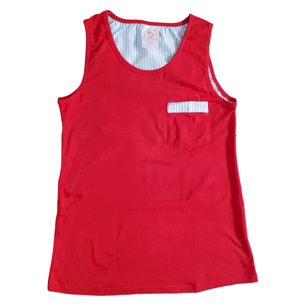 Gingham  Pocket Tank Top Embroidery Blanks - RED/BLUE - CLOSEOUT