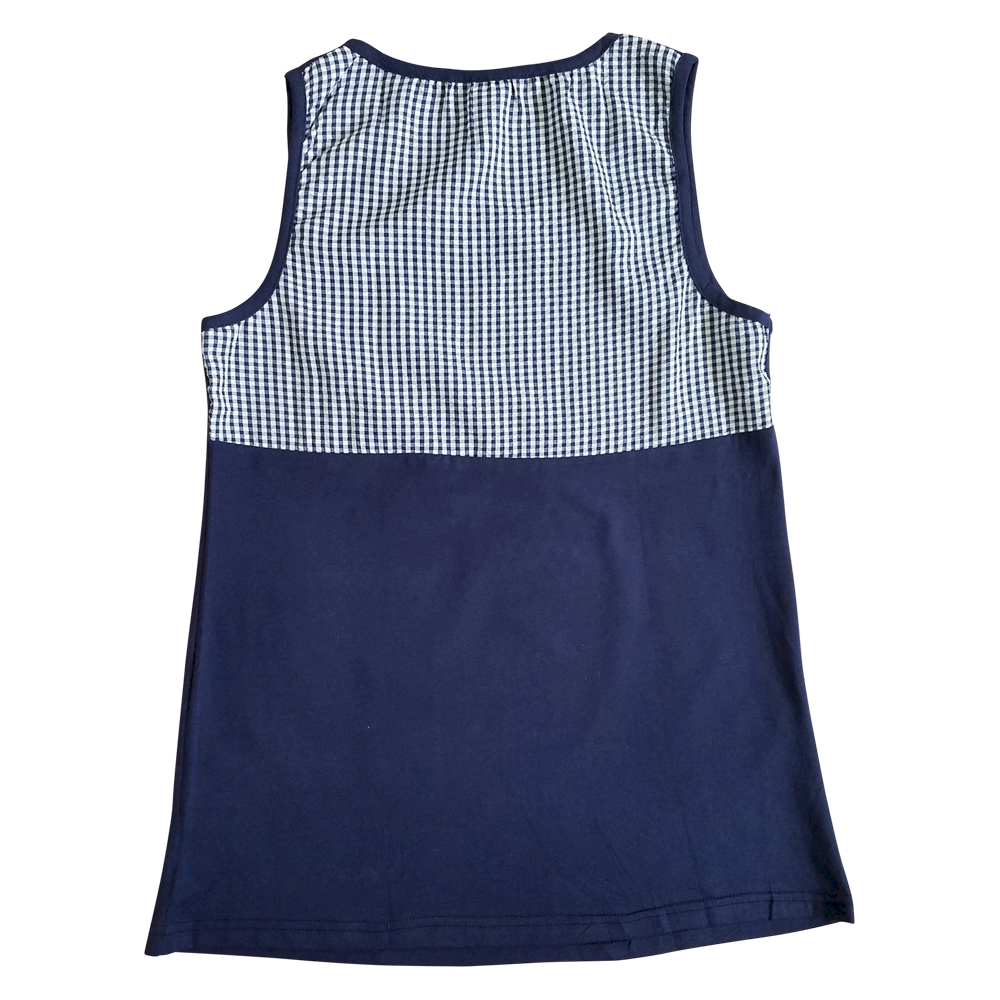 Gingham Pocket Tank Top Embroidery Blanks - NAVY - CLOSEOUT