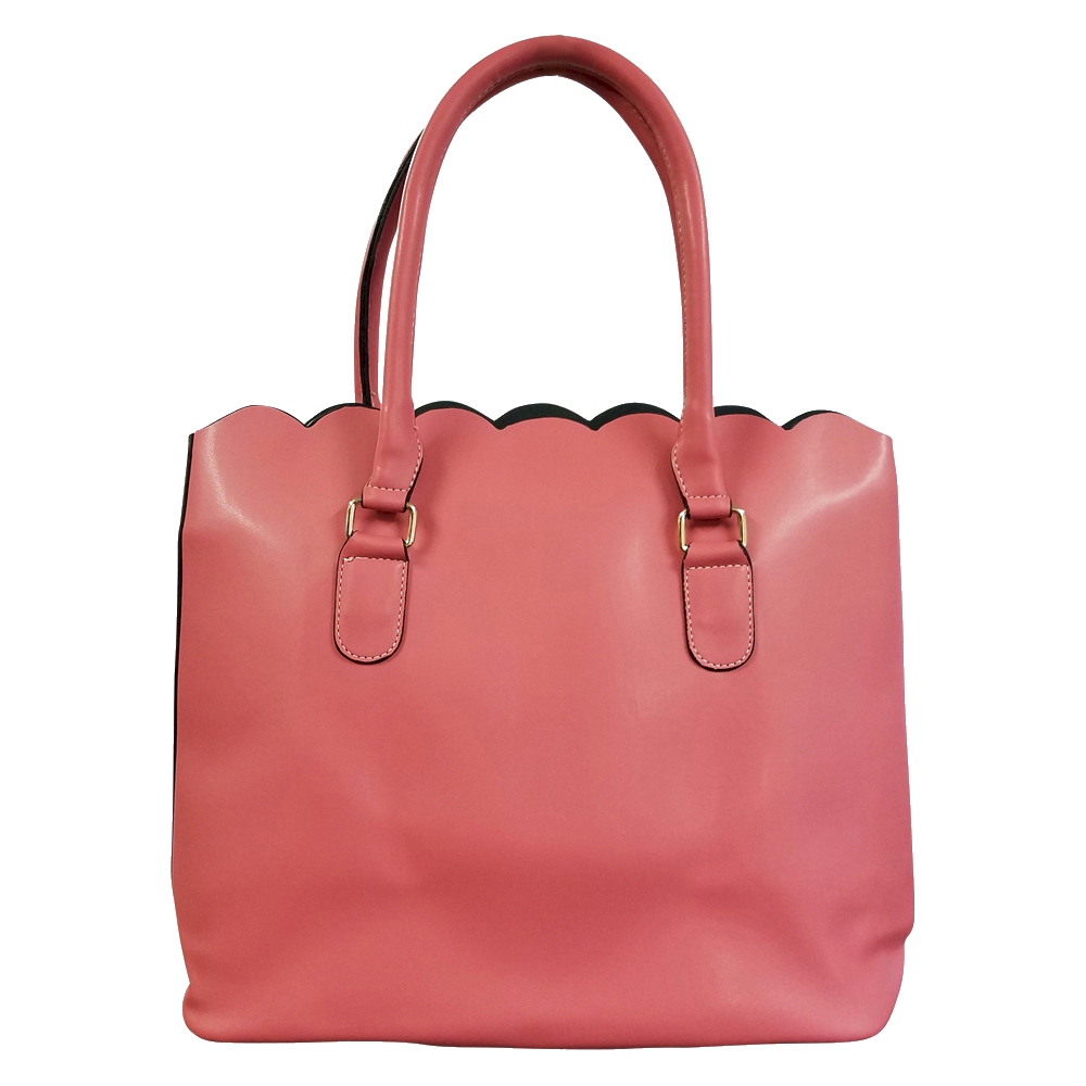 Luxurious Scalloped Faux Leather Purse - CORAL - CLOSEOUT