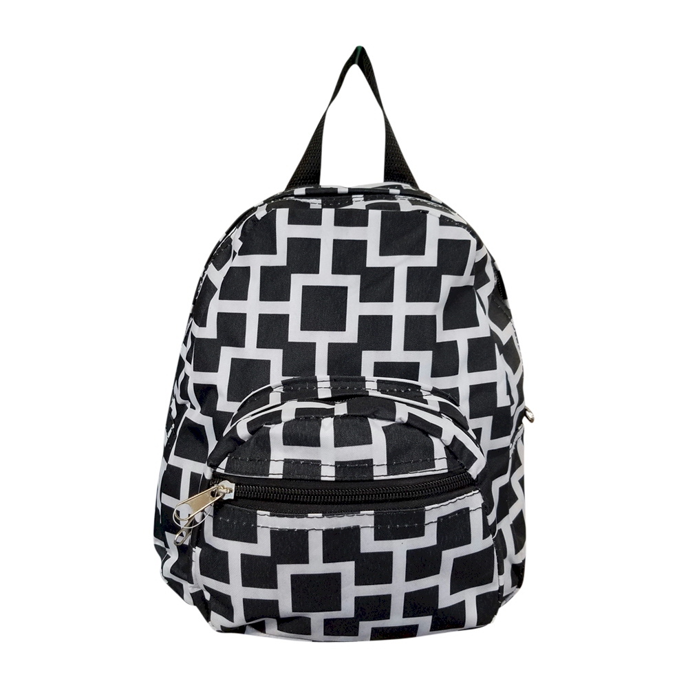 Squared Print Mini-Backpack Embroidery Blanks - BLACK - CLOSEOUT