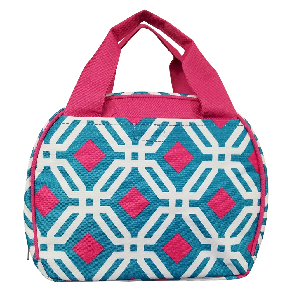 Graphic Print Lunch Bag Tote Embroidery Blanks -  TURQUIOISE/HOT PINK TRIM - CLOSEOUT