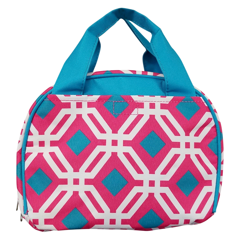 Graphic Print Lunch Bag Tote Embroidery Blanks -  HOT PINK/TURQUOISE TRIM - CLOSEOUT