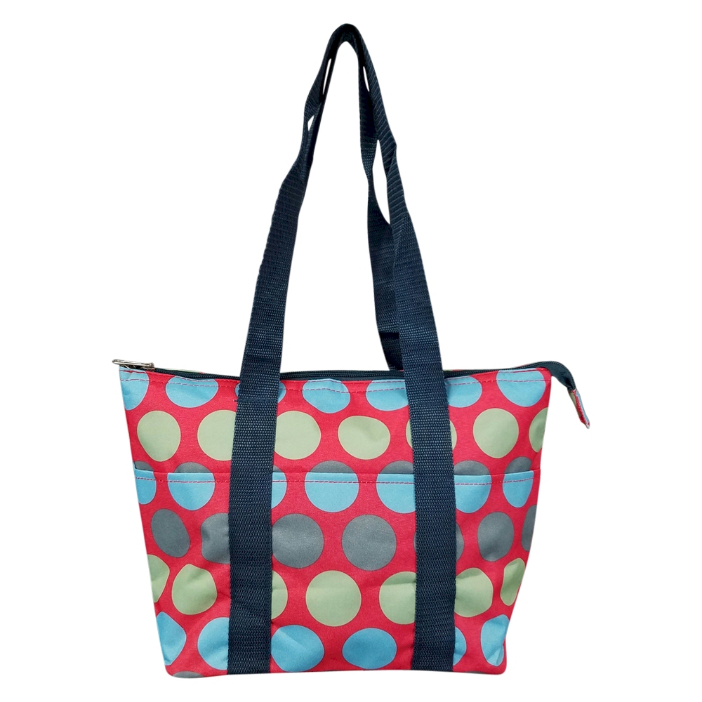Jumbo Dots Print Lunch Bag Purse Tote Embroidery Blanks - RED/MULTI - CLOSEOUT
