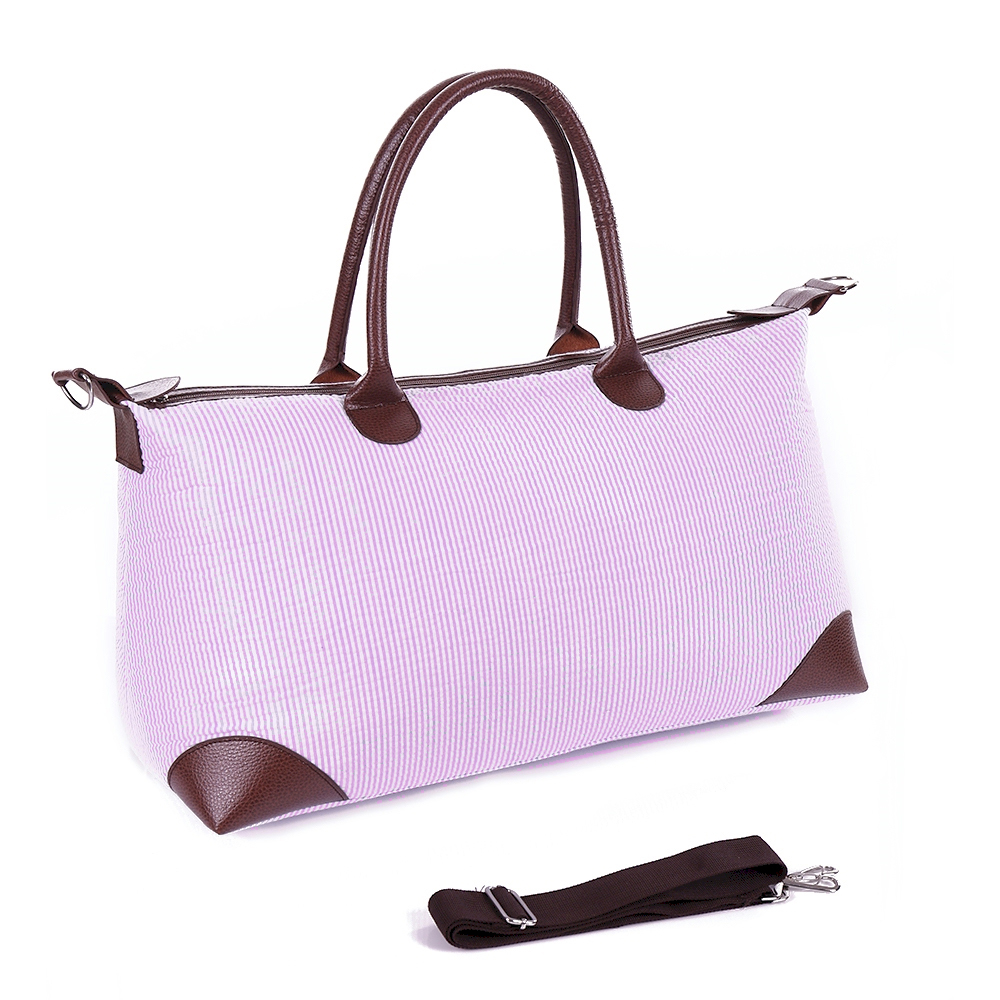 Luxurious Seersucker Weekender Bag - PINK - IRREGULAR ZIPPER PULL