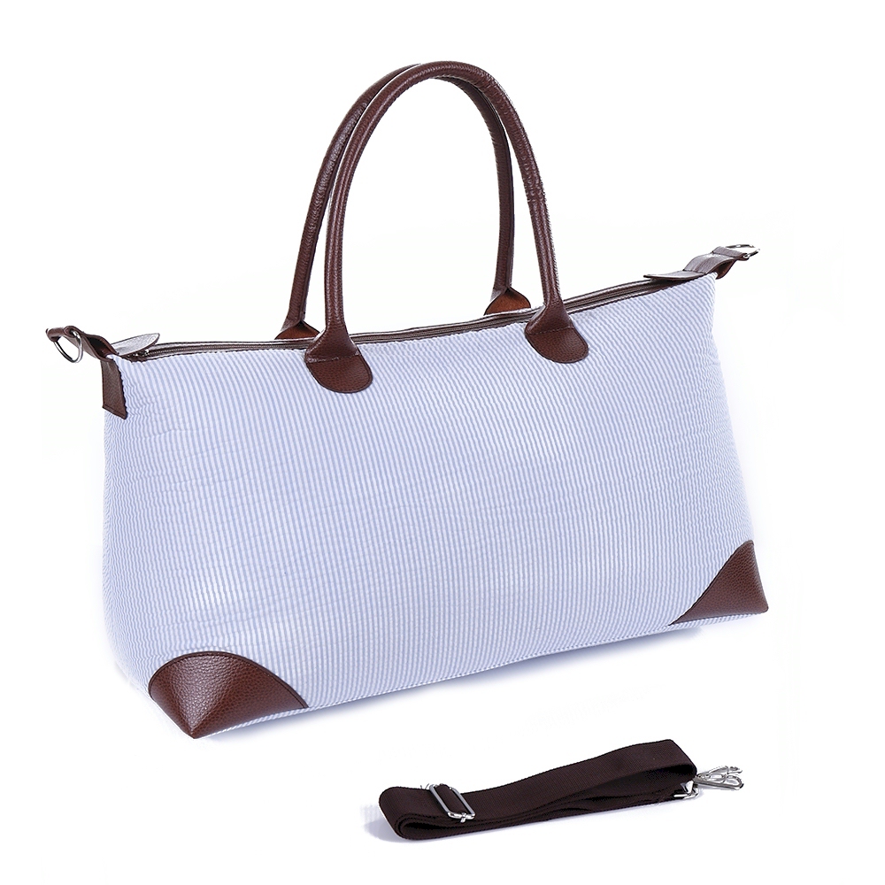 Luxurious Seersucker Weekender Bag - BLUE - IRREGULAR  ZIPPER PULL