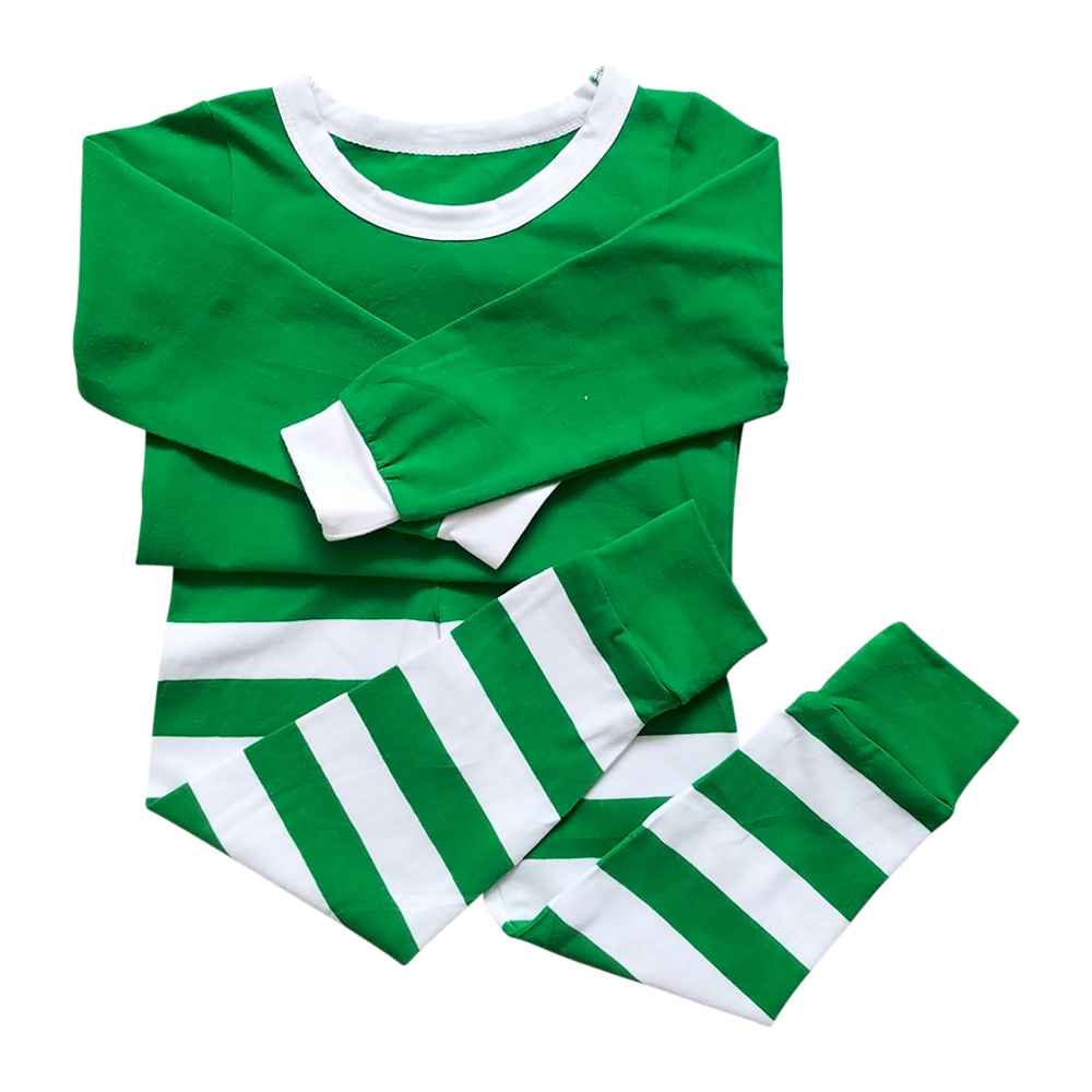 Children's Striped Christmas Pajamas - GREEN
