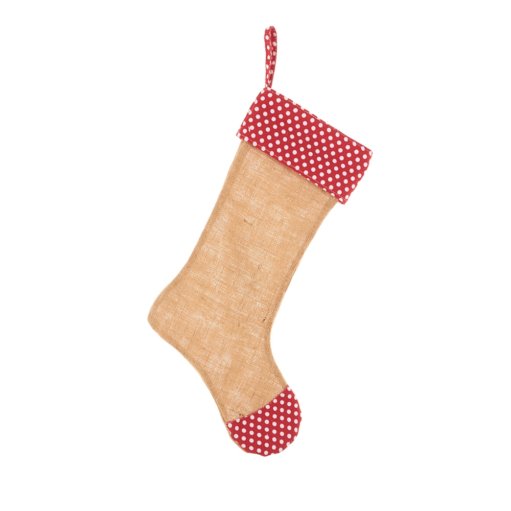 Blank Burlap Christmas Stocking - RED POLKA DOTS - IRREGULAR