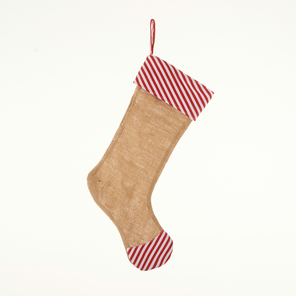 Blank Burlap Christmas Stocking - RED DIAGONAL STRIPE - CLOSEOUT