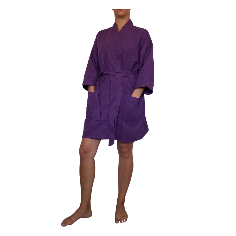 Cotton Waffle 36" Knee-Length Robe Embroidery Blanks - PLUM - CLOSEOUT
