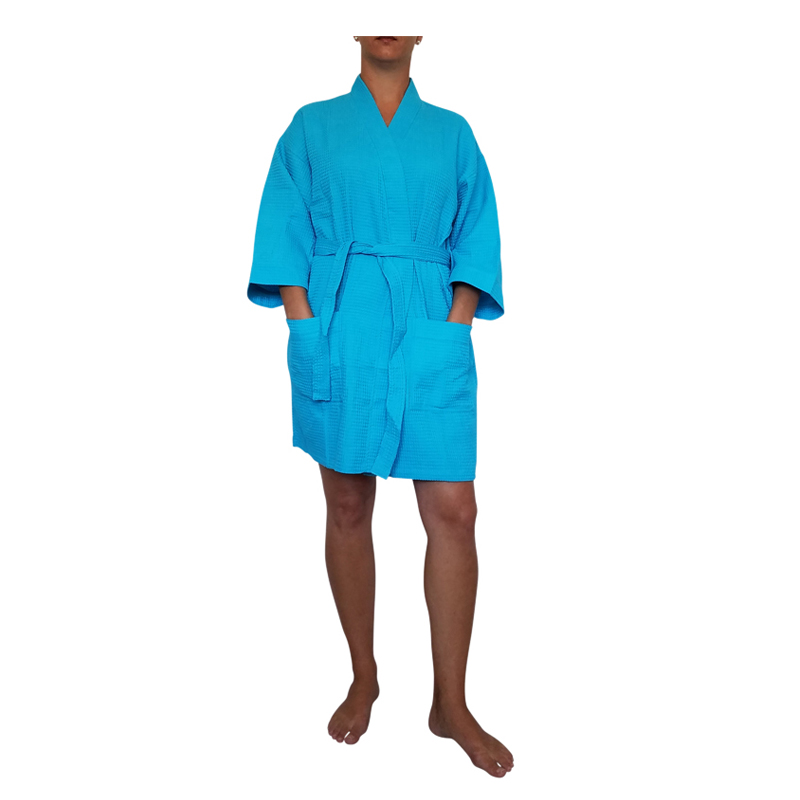 Cotton Waffle 36" Knee-Length Robe Embroidery Blanks - TROPICAL BLUE - CLOSEOUT