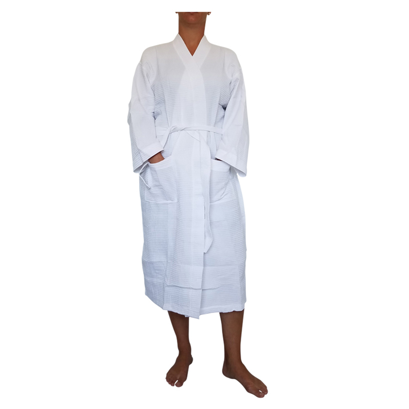 Cotton Waffle Full-Length 48" Robe Embroidery Blanks - WHITE - CLOSEOUT
