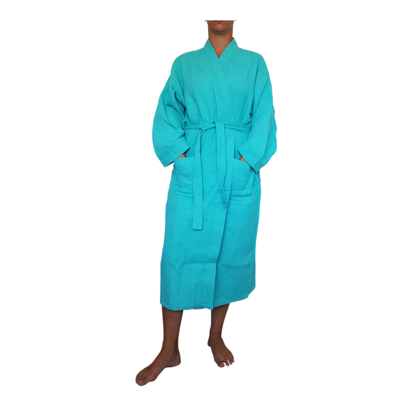 Cotton Waffle Full-Length 48" Robe Embroidery Blanks - CARIBBEAN GREEN - CLOSEOUT
