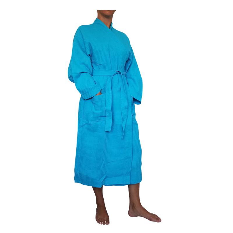 Cotton Waffle Full-Length 48" Robe Embroidery Blanks - TROPICAL BLUE - CLOSEOUT