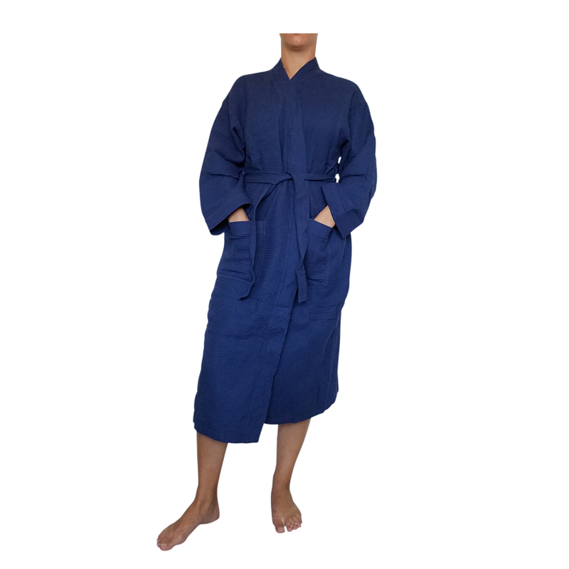 Cotton Waffle Full-Length 48" Robe Embroidery Blanks - NAVY - CLOSEOUT