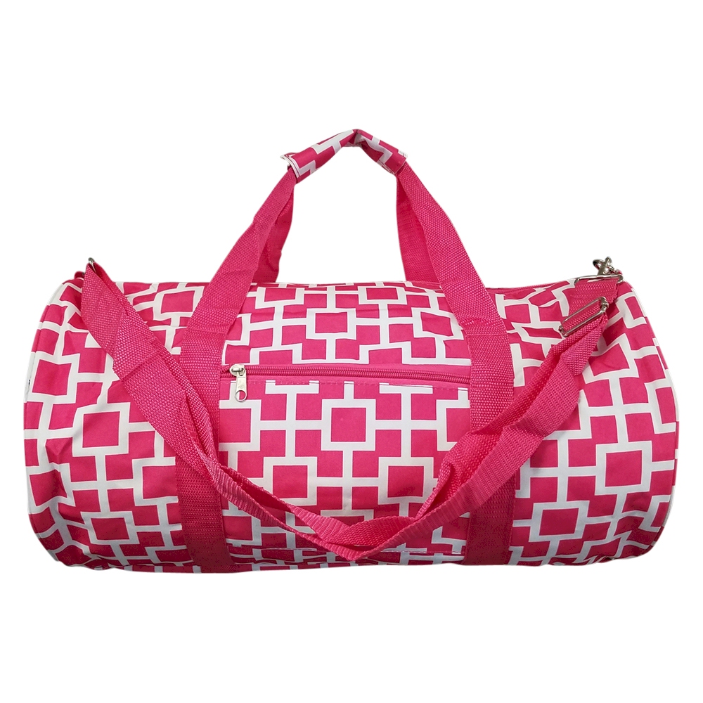Squared Print Duffel Bag Embroidery Blanks - HOT PINK - CLOSEOUT