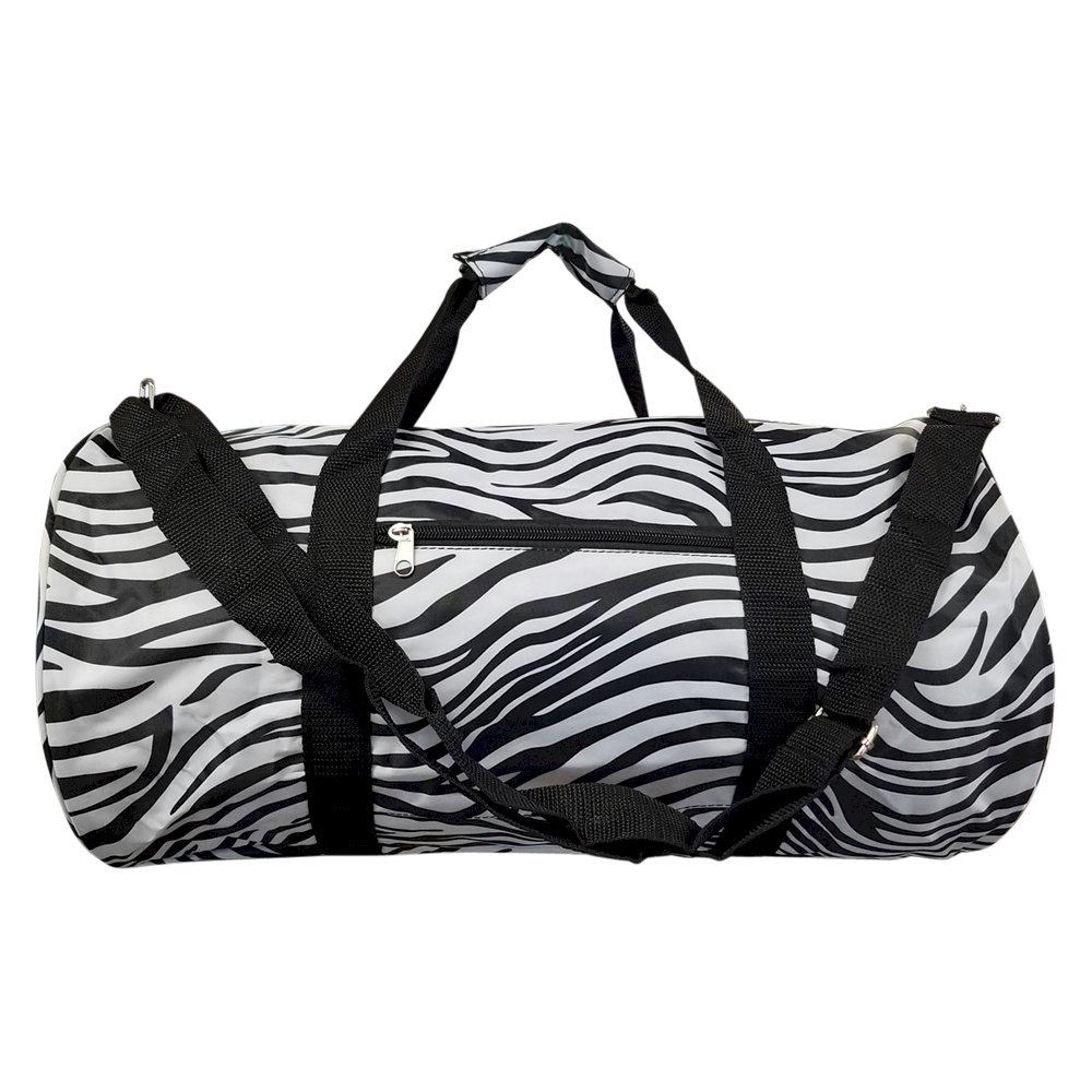 Zebra Print Duffel Bag Embroidery Blanks - BLACK TRIM - CLOSEOUT
