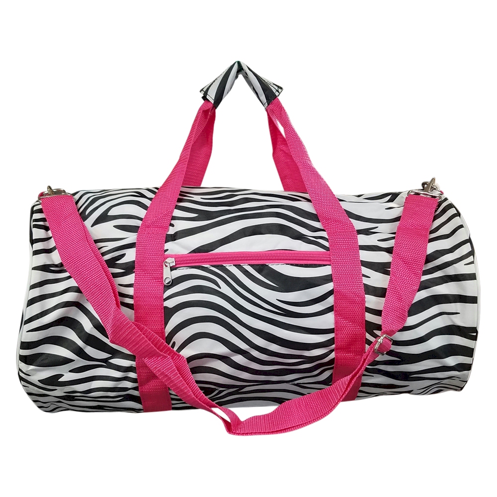 Zebra Print Duffel Bag Embroidery Blanks - HOT PINK TRIM - CLOSEOUT