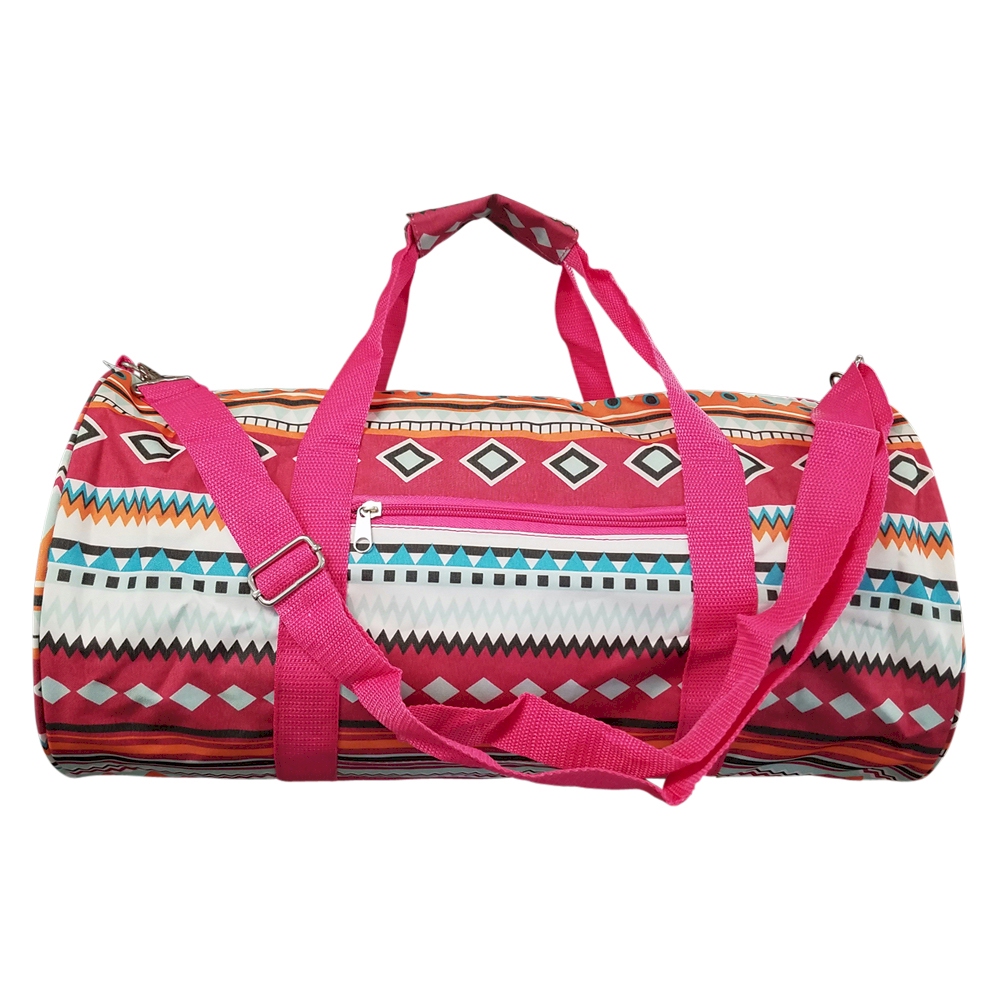 Aztec Print Duffel Bag Embroidery Blanks - HOT PINK TRIM - CLOSEOUT