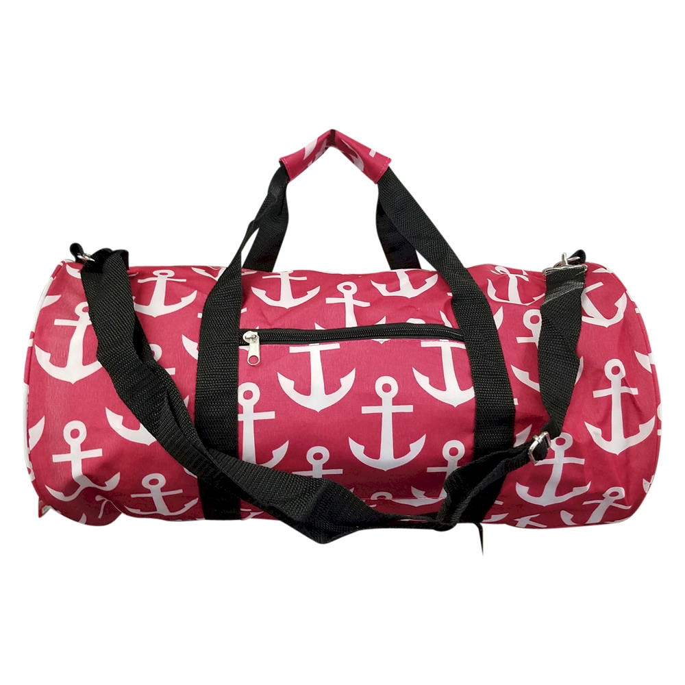 Anchor Print Duffel Bag Embroidery Blanks - HOT PINK/BLACK TRIM - CLOSEOUT
