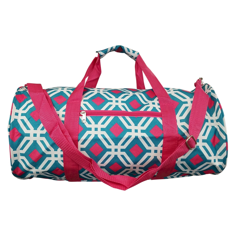 Graphic Print Duffel Bag Embroidery Blanks - TURQUIOISE/HOT PINK TRIM - CLOSEOUT