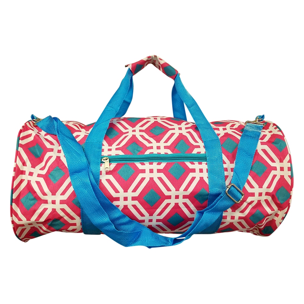 Graphic Print Duffel Bag Embroidery Blanks - HOT PINK/TURQUOISE TRIM - CLOSEOUT