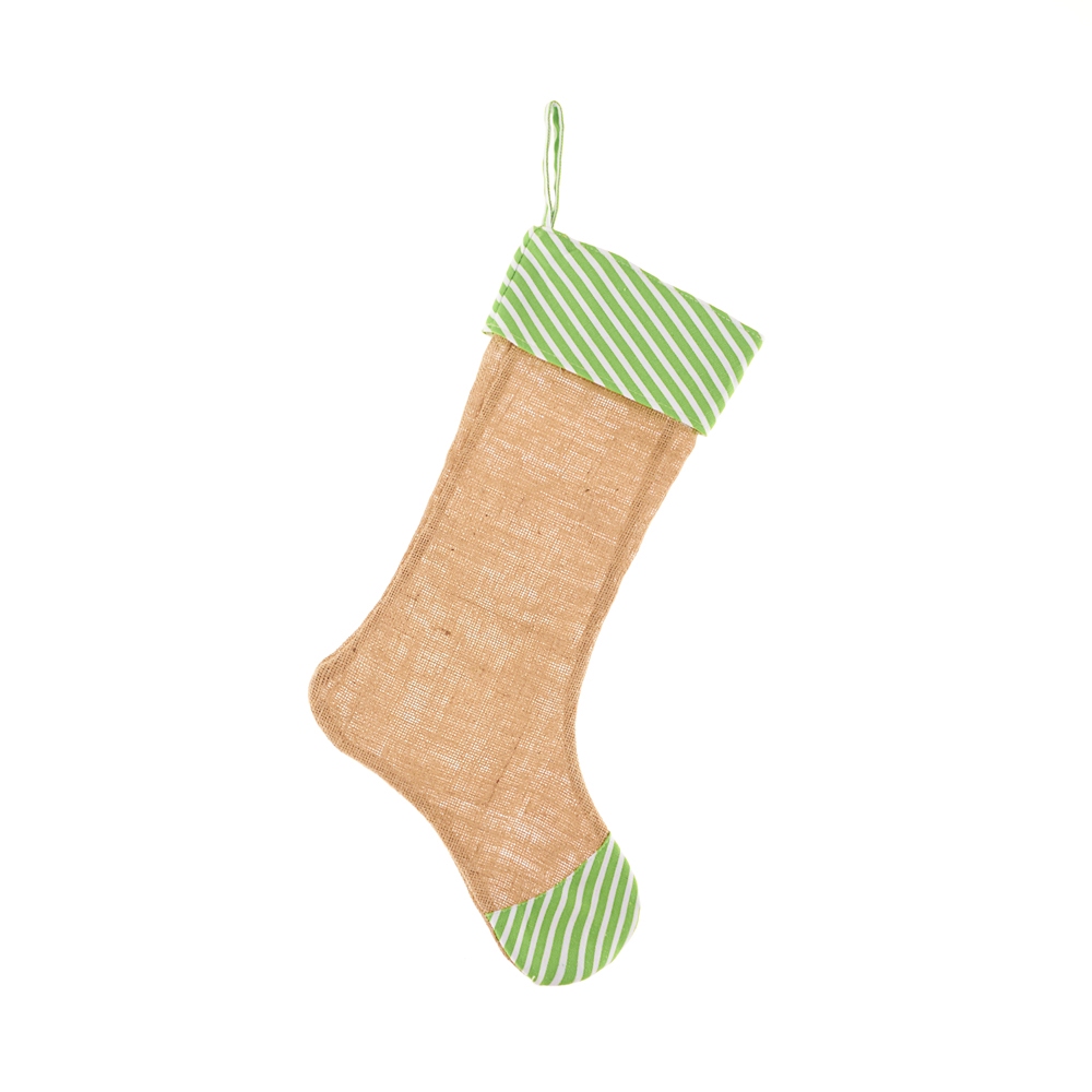 Blank Burlap Christmas Stocking - GREEN DIAGONAL STRIPE - CLOSEOUT