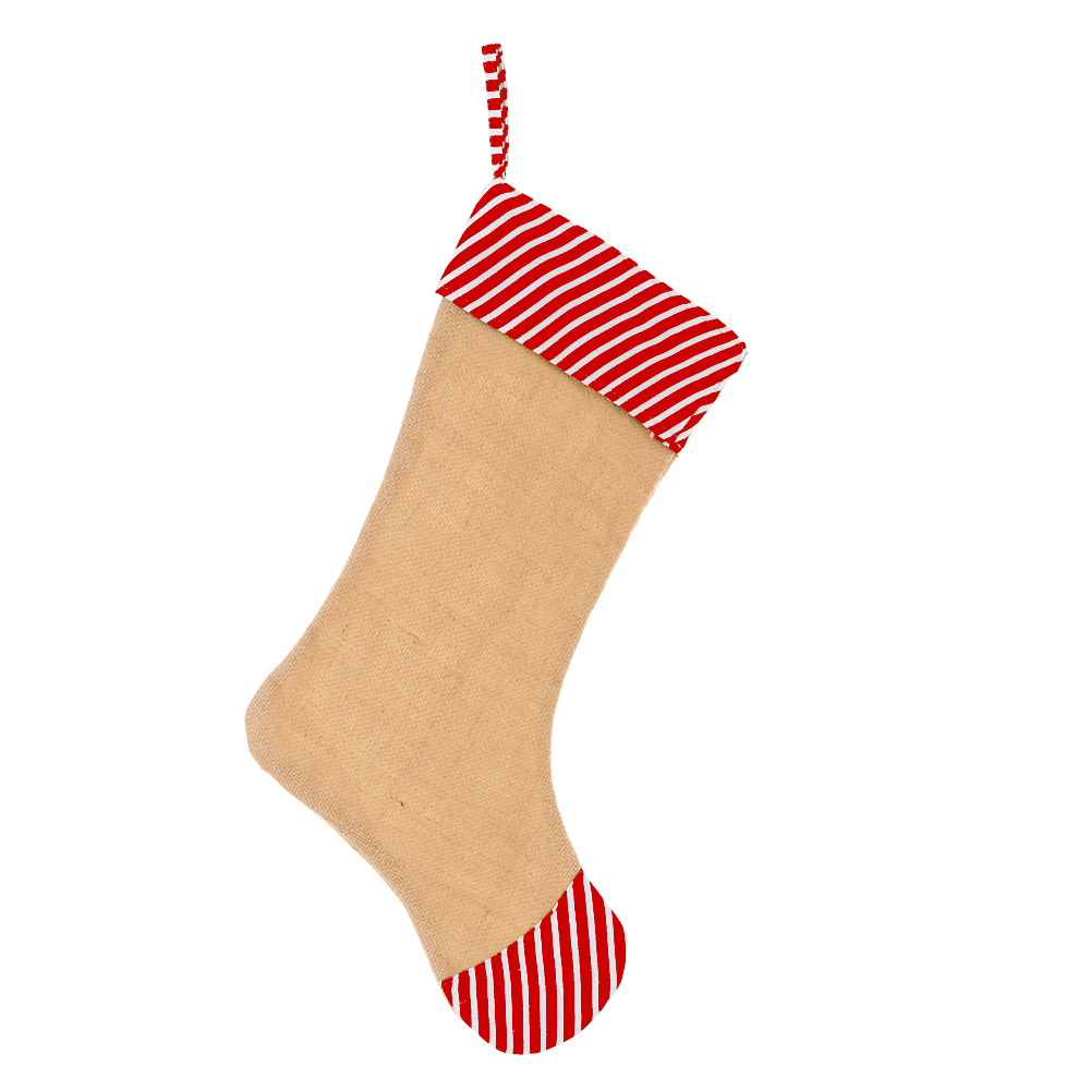 Blank Burlap Christmas Stocking - RED CANDY CANE - CLOSEOUT