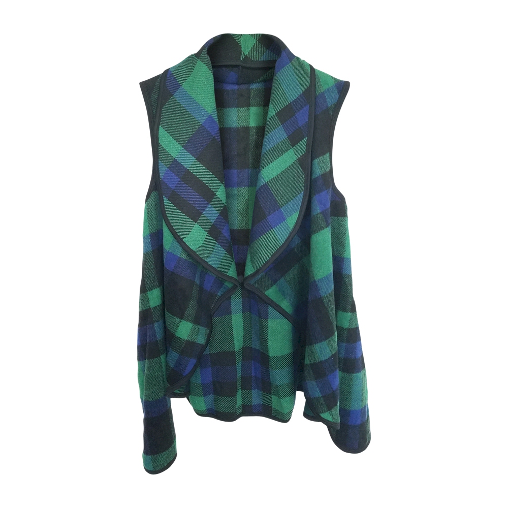 Flowy Open Front Super Soft Plaid  Vest - NAVY/GREEN - CLOSEOUT