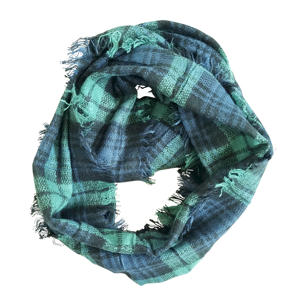Tartan Plaid Blanket Infinity Scarf Embroidery Blanks - NAVY/GREEN - CLOSEOUT