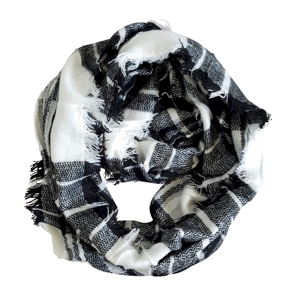 Tartan Plaid Blanket Infinity Scarf Embroidery Blanks - BLACK/WHITE - CLOSEOUT