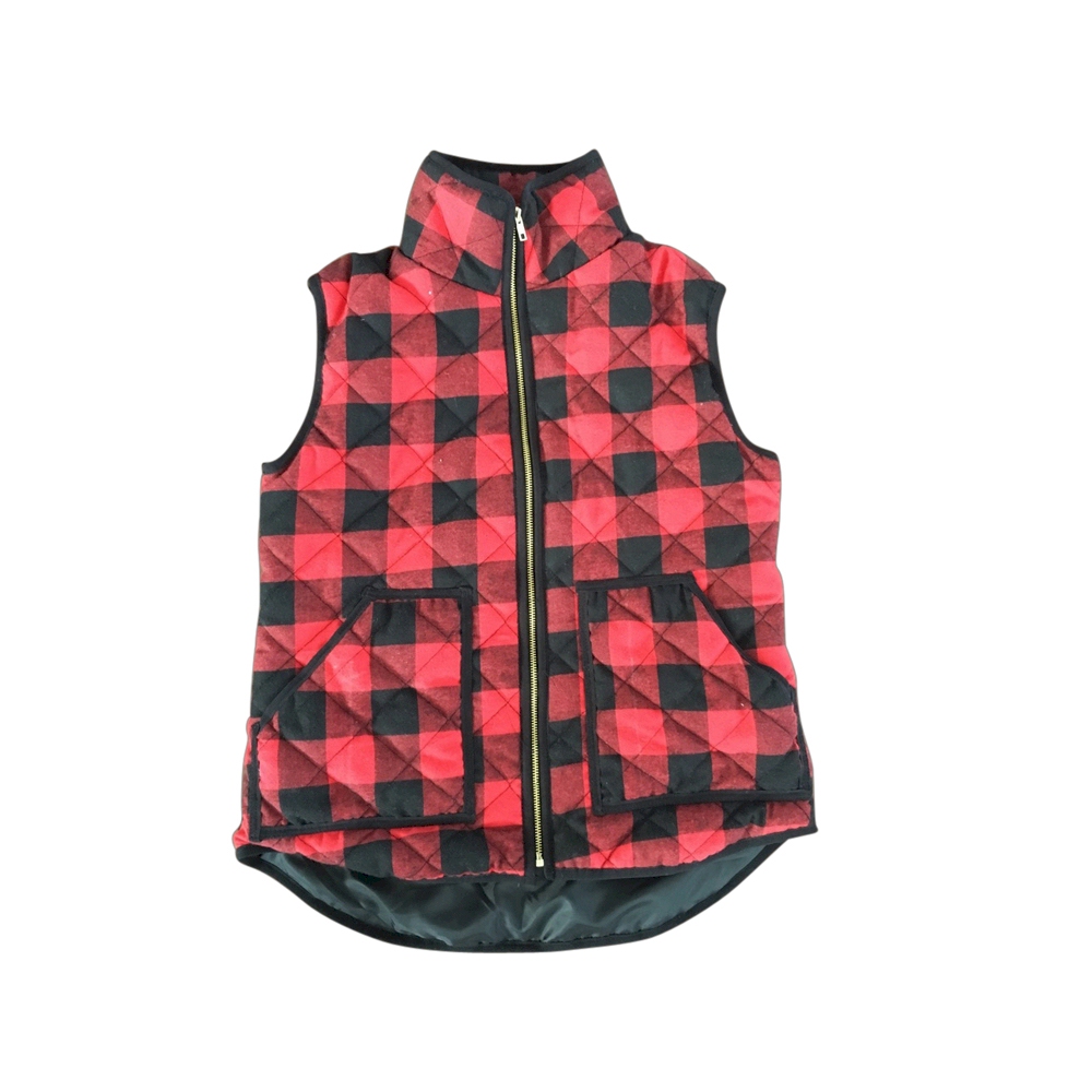 Buffalo Plaid Diamond Quilted Vest - BLACK/RED