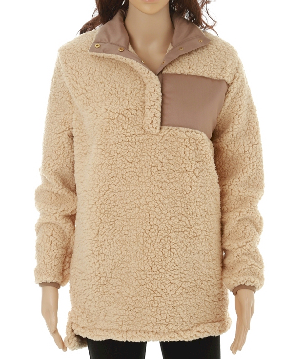 Warm & Cozy Sherpa Pullover - TAN - CLOSEOUT