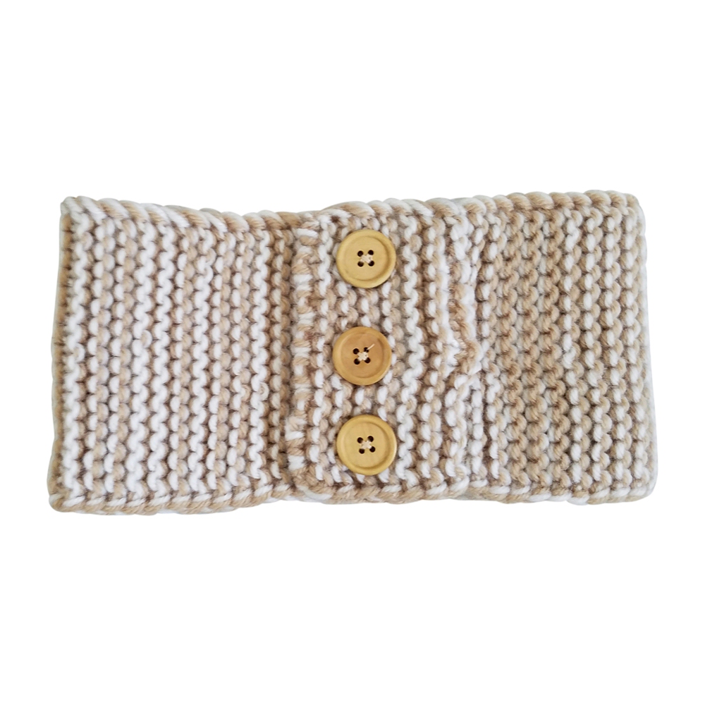 Three Button Blank Crochet Headband Head Wrap - TAN - CLOSEOUT