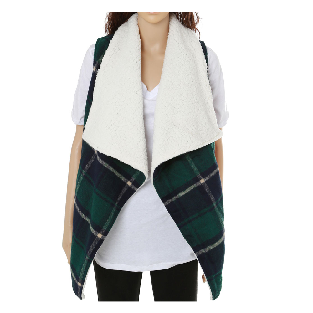 Plaid Vest with Super-Soft Sherpa Lining - NAVY/FOREST - CLOSEOUT