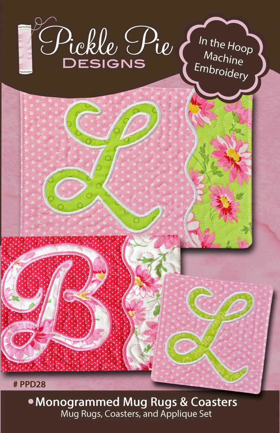 Monogrammed Mug Rugs & Coasters Collection Embroidery Designs on CD-ROM by Pickle Pie Designs