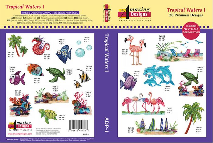 Tropical Waters Amazing Designs ADP-1 Embroidery Designs on CD