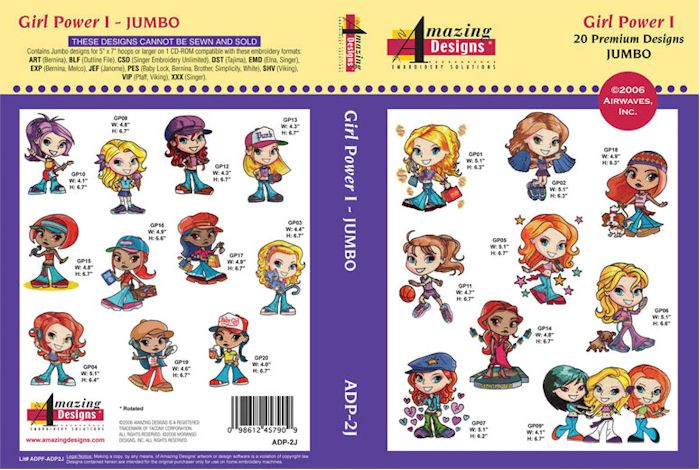 Girl Power Amazing Designs ADP-2J Jumbo Embroidery Designs on CD