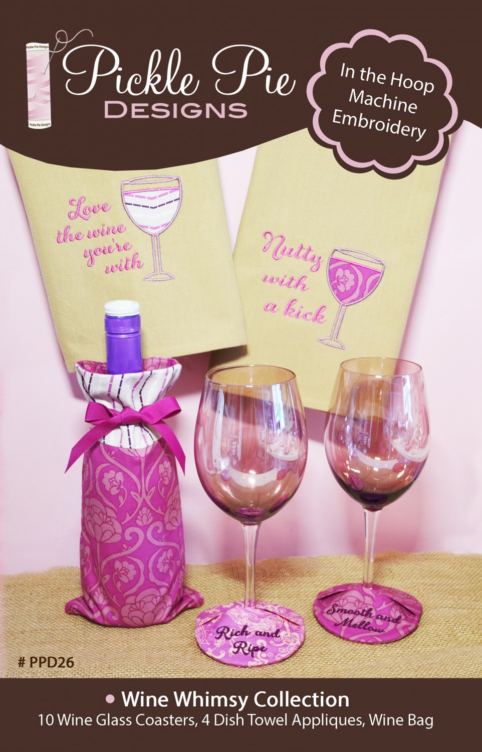 Wine Whimsy Collection Embroidery Designs on CD-ROM by Pickle Pie Designs